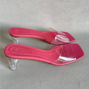 Billini Fuchsia and Clear Heeled Mules